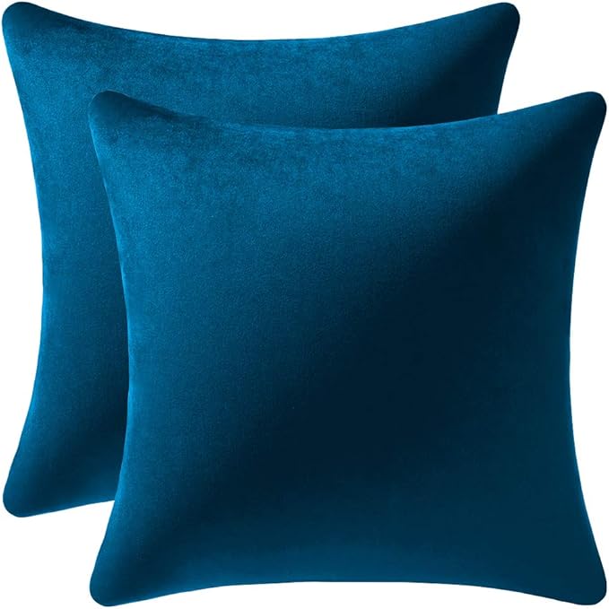 Midnight Blue Throw Pillow Covers 2 Pack 22 x 22 Inch Cozy Soft Velvet Square Decorative Pillow Cases, Lumbar Toss Pillow Shams, Euro Cushion Covers for Farmhouse, Couch, Sofa, Bed