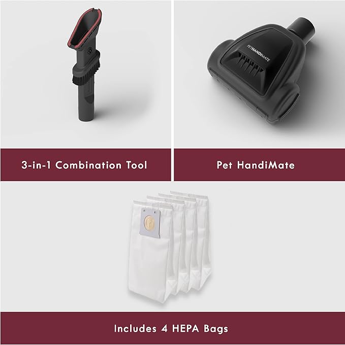 Kenmore BU3040 Intuition Bagged Upright Vacuum Lightweight Cleaner 2-Motor Power Suction with HEPA Filter, 3-in-1 Combination Tool, Handi-Mate for Carpet, Floor, Pet Hair, Red w/No Lift-up