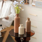 Modern Ceramic Vase Set of 3, Neutral Colors, Decorative Bottles for Home, Earth Tone Farmhouse Rustic Decor (Coffee Mix)