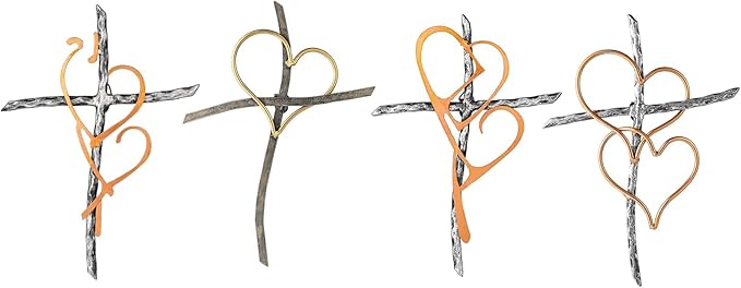 Wall Cross - Heart Metal Crosses Religious Wall Art for Wall - Wall Hanging Cross Wall Decor for Living Room Bedroom Wedding Decor(Entwined Hearts)