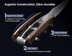 Steak Knives Set of 2, 4.8 Inch High-Carbon Japanese Style Non-serrated Meat Knife with Wood Handle, Damascus Pattern Full Tang Design, Razor-Sharp Dinner Knives with Gift Box