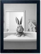 Kids Bathroom Wall Art Black and White Cute Animal Canvas Print Painting Funny Rabbit in Bathtub Bathroom Picture Wall Decor