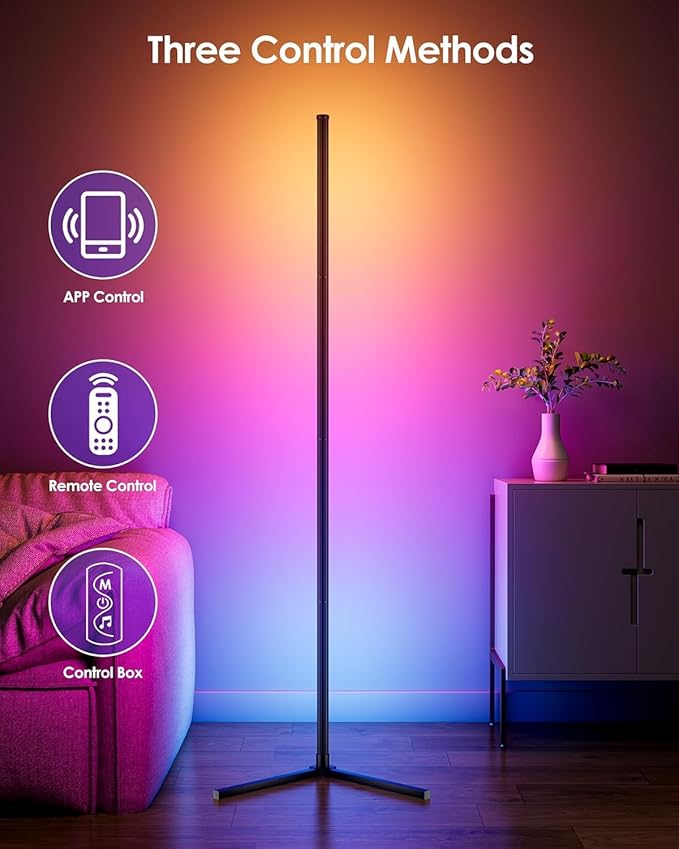 2 Pack Corner Floor Lamp, 65" RGB LED Corner Lamp, Color Changing Ambient Lighting with Music Sync - App and Remote Control LED Lamp for Bedroom, Living Room, Gaming Room