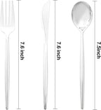 LIYH 102 Pcs Silver Plastic Silverware - Heavyduty Plastic Cutlery Set Disposable Utensils Flatware Set Knives Forks Spoons Disposable Cutlery