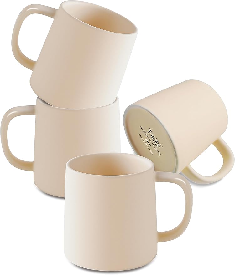 T-WARE 16 Oz Coffee Mugs, Matte Beige Mug Set of 4, Ceramic Mugs Coffee, Solid Color Coffee Cups Ceramic