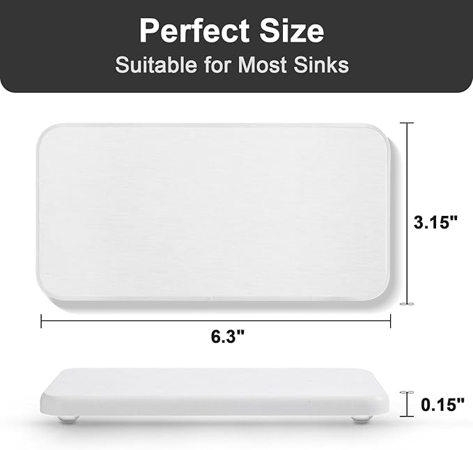 Water Absorbing Stone Tray for Sink | Quick Drying Diatomaceous Earth Coasters | Soap Dish Holder & Toothbrush Holder for Bathroom Counter | Hand Soap & Plant & Toiletries | White 1-Pack