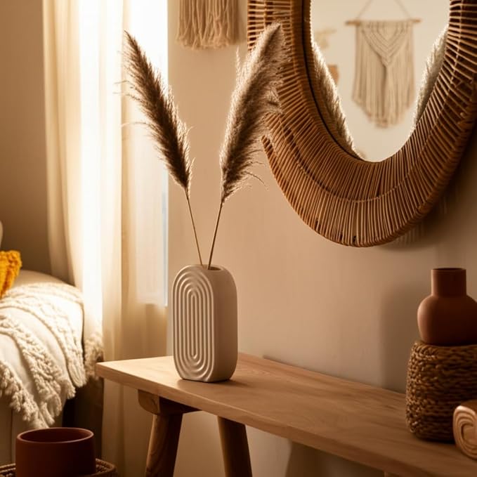 Sagebrook Home Boho Ceramic Vase - Embossed Arch Stoneware Flower Holder, Minimalist Modern Decor for Home, Office & Bedroom - 11" White