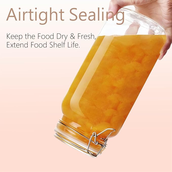 78oz Square Glass Food Storage Jars Storage Container with Clear Preserving Seal Wire Clip Fastening for Kitchen Canning Flour, Cereal, Pasta, Sugar, Beans