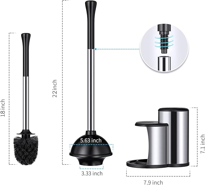 Toilet Plunger Bowl Brush Set: Hideaway Heavy Duty Toilet Plunger Scrubber Cleaner Holder Combo for Bathroom with Covered Caddy Hidden Elongated Discreet Apartment Toilet Plunger Brush Accessories