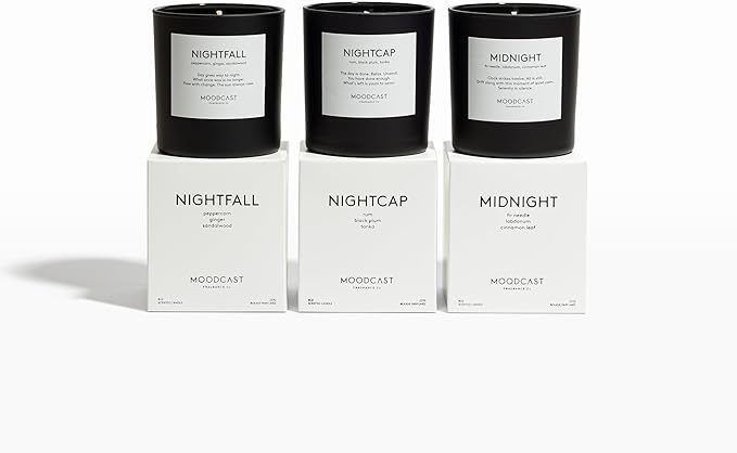 Moodcast Nightfall Scented Candle – Aesthetic Candle for Home, Peppercorn, Ginger & Sandalwood, Clean Coco Wax Blend, Vegan, Paraben-Free, 45-Hour Long Lasting Burn – 8oz