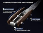 Steak Knives Set of 8, 4.8 Inch High-Carbon Japanese Style Non-serrated Steak Knife with Wood Handle, Damascus Pattern Full Tang Design, Razor-Sharp Dinner Knives with Gift Box