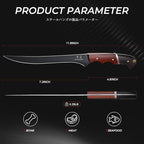 Boning Knife 7 inch - Brisket Trimming Knives for Meat Cutting, Black Butcher Slicing Knives with Full Tang Handle, Kitchen Fillet Knife for Birthday Dad Mom Gift