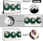 Green 8 Ball Poster, Lucky Me Lucky You Lucky Us Quote Canvas Wall Art, Playful Billiards Balls Picture Print, Retro 8ball Pool Painting for Bar Cart Game Room Man Caves Wall 24x36in Framed