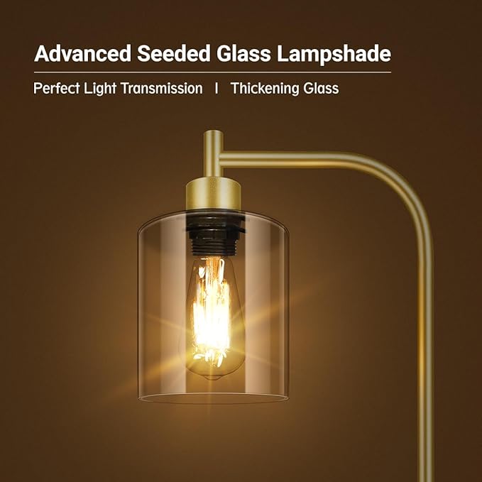 Gold Floor Lamp, Standing Lamp with Glass Lampshade, 6W LED Bulb Included, Modern Floor Lamp with Foot Switch, Industrial Floor Lamp, Bright LED Floor Lamp for Living Room and Bedroom, Office