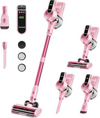 Cordless Vacuum Cleaner, 40Kpa 45Mins Vacuum Cleaners for Home, 8-in-1 Lightweight Stick Vacuum with Powerful Suction, Anti-tangle Wireless Vacuum for Carpet, Tile, Pet Hair, Hardwood Floors, Pink