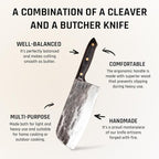 COOLINA Kapeni Butcher Knife, Handmade Forged Multipurpose Meat Cleaver Knife for Kitchen, Home and Outdoor Cooking, Rugged Blade