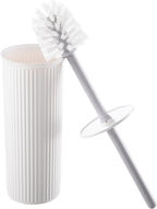 Superio Ribbed Collection - Decorative Plastic Toilet Bowl Brush and Holder Set, White (1 Pack) Cleaner Scrubber for Bathroom