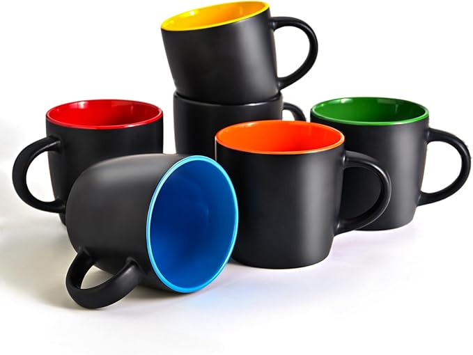 11oz ceramic Coffee Mug Sets Matte Black Porcelain Mug Multiple colors Cups for Coffee, Tea, Juice, Cocoa Set of 6 (11oz)