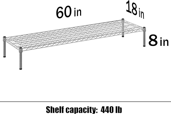 18" Deep x 60" Wide x 8" Height Wire Shelving Kit | 1-Tier | NSF Commercial Storage Rack Unit