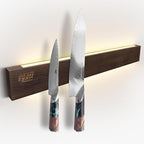 FINDKING 18 Inches Lighted Magnetic Knife Strip, Backlit LED Utensil Holder for Wall and Refrigerator, Magnet Knife Rack for Home Kitchen, No Drill (Ash Wood, Dark Brown)