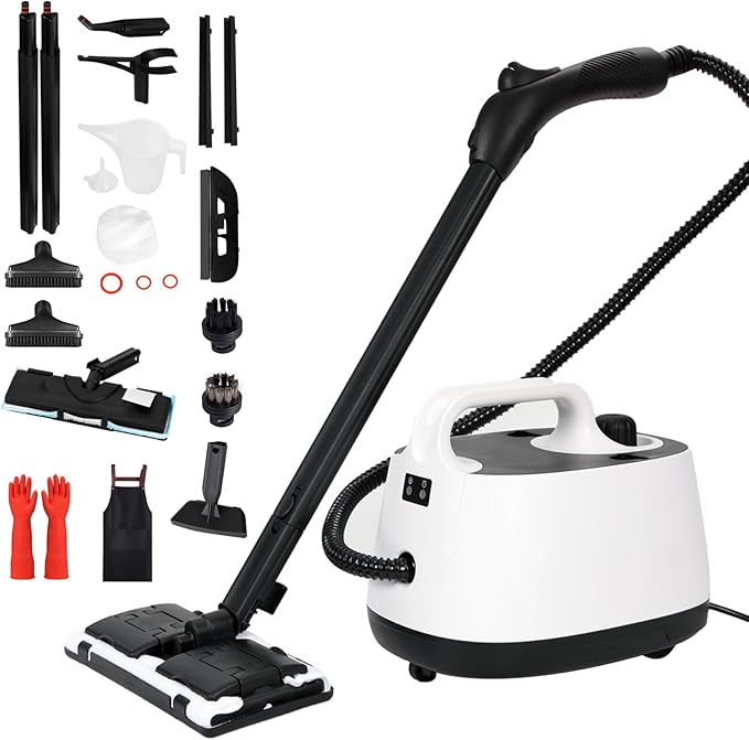 Steam Cleaner,Heavy Duty Steamer for Cleaning,Multipurpose Neat Canister Steamer with 21 Accessories,5 Minutes Fast Heating,Rolling Cleaning Machine for Carpet, Floors, Windows,Mirrors,Glass and Cars