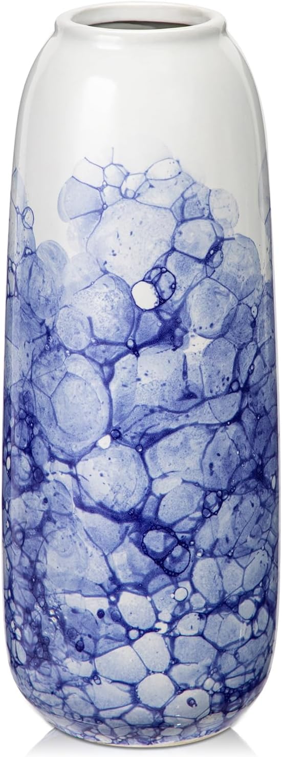 Blue and White Chinoiserie Vase - 11.8" Porcelain Flower Vase for Centerpieces and Dining Table Decor