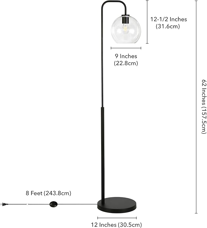 Harrison Arc Floor Lamp with Glass Shade in Blackened Bronze/Clear