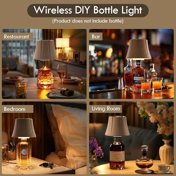 WILIT Wireless Bottle Lamp Shades for Table Lamps, 3 Level Brightness Bottle Lights for Liquor Bottles Topper, Led Bar Table Lamp, Home Bar Decor, Room Decor Accessories, Gifts for Men Women