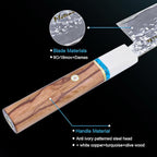 Santoku Knife 7in, Damascus Japanese Chef Knife, Professional Hand Forged Chef's Knives for Kitchen Cooking Meat Cleaver, Cutting Vegetables and Fruit, Razor-Sharp Chef's Knife with Gift Box, Silver