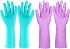 Elgood Reusable Dishwashing Cleaning Gloves with Latex free, Cotton lining,Kitchen Gloves 2 Pairs,Purple+blue Medium