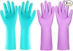 Elgood Reusable Dishwashing Cleaning Gloves with Latex free, Cotton lining,Kitchen Gloves 2 Pairs,Purple+blue Medium