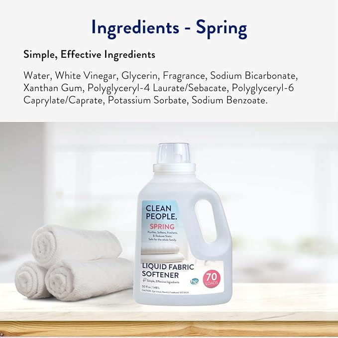 The Clean People Liquid Fabric Softener - Softens & Removes Static Cling - Vegan (100 Fl Oz, Spring)