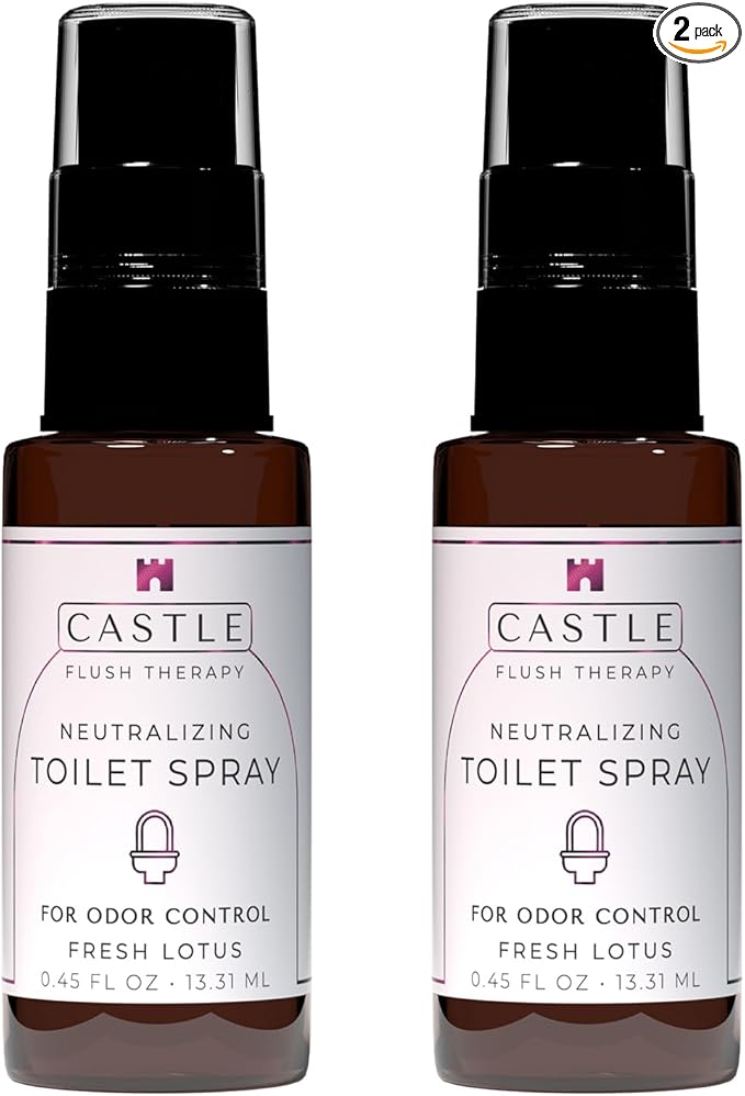 Castle Flush Therapy Neutralizing Toilet Spray | Odor Control: Mist Over the Water Surface, Go, Then Flush | Bathroom Freshening | Neutralizes Odors at the Source | Fresh Lotus | 0.45 oz (2 Pack)