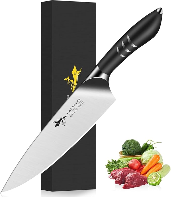 MAD SHARK Chef Knife 8 inch Chopping Knife High Carbon Stainless Steel Shark Chef's Knives with Ergonomic Handle, Cooking Knife with Gift Box, Birthday Gifts for Mom/Dad, Black