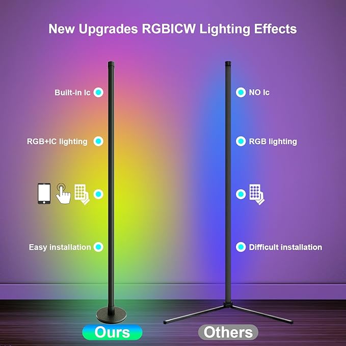 Led Floor Lamp,RGB LED Corner Lamp with App and Remote Control, Smart Modern Floor Lamp with 16 Million DIY Colors, DIY Modes and Music Sync, Standing Lamp for Living Room, Bedroom