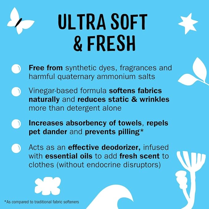 Molly’s Suds Fabric Softener Liquid for Sensitive Skin | Vinegar-Powered, Infused with Essential Oils | Fights Static, Reduces Wrinkles, Deodorizes | Peppermint, 50 Loads