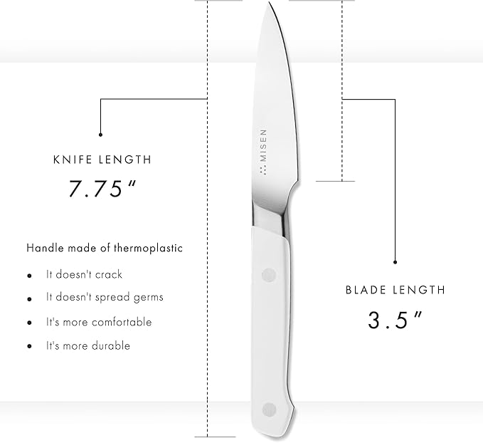 Misen 3.5" Paring Knife – Precision Kitchen Knife - High-Carbon Stainless Steel Blade – Ergonomic Handle for Peeling, Trimming, and Slicing – Lightweight, Versatile Tool for All Culinary Tasks - White