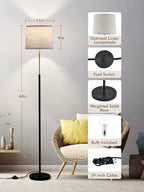 60" Modern Floor Lamp for Living Room Bedroom, Standing Lamp with Oatmeal Linen Lampshade, Tall Lamp with A19 9W 3 Color Temperature Bulb, Foot Switch Control, Black & Gold