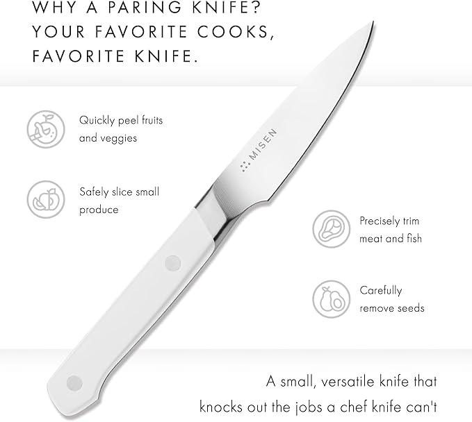 Misen 3.5" Paring Knife – Precision Kitchen Knife - High-Carbon Stainless Steel Blade – Ergonomic Handle for Peeling, Trimming, and Slicing – Lightweight, Versatile Tool for All Culinary Tasks - White