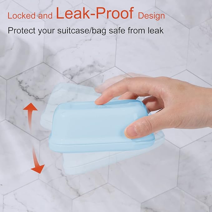 Quatish Leakproof Soap Dish with Lid & Draining Layer, Shatterproof Travel Bar Soap Holder Case Container, Portable Travel Size Toiletries Essentials for Camping, Gym, Bathroom, Blue