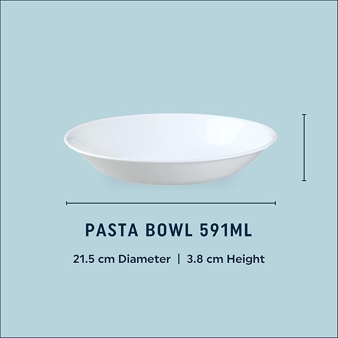 Corelle Vitrelle 6-Piece Bowl Set Triple Layer Glass and Chip Resistant, 20-Oz Lightweight Round Bowls, Winter Frost White