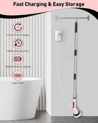 Electric Spin Scrubber for Cleaning Bathroom, Shower Scrubber Cordless Cleaning Brush with IPX7 Waterproof & 2 Speed, 3 Brush Heads, Bathroom Cleaning Supplies for Shower Tub Kitchen Tile Toilet Pink