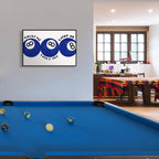 Blue 8 Ball Poster, Lucky Me Lucky You Lucky Us Quote Canvas Wall Art, Playful Billiards Balls Picture Print, Retro 8ball Pool Painting for Bar Cart Game Room Man Caves Wall 24x36in Framed