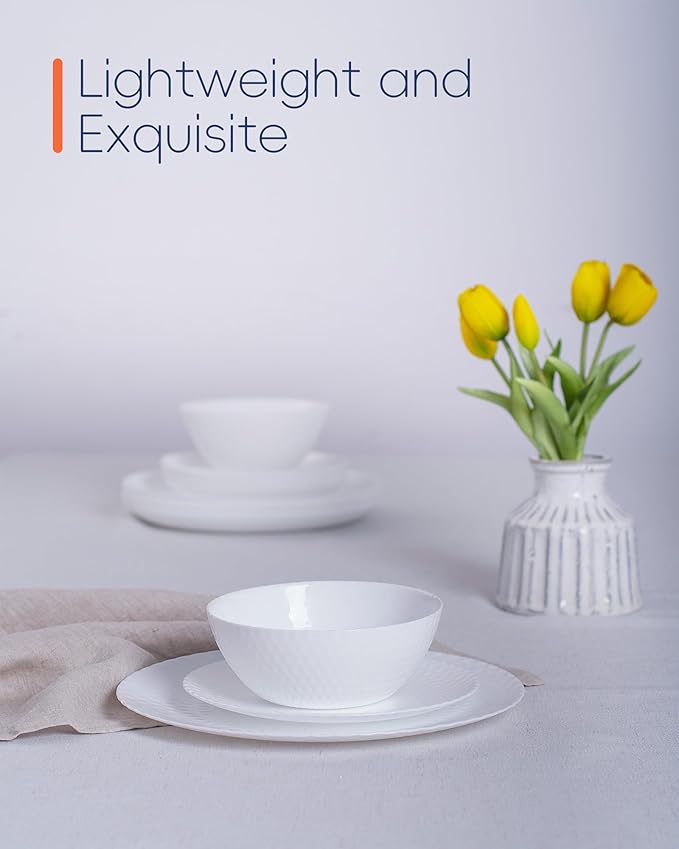 20 OZ Max White Opal Glass Cereal Bowl Set of 6, Thin Light & Durable 6 inch Dishwasher & Microwave Safe Round Geometric Faceted Bowls for Kitchen, Salad, Soup and Rice