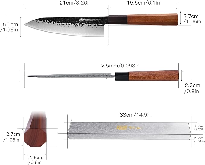FINDKING Dynasty Series Japanese Chef Knife, Professional Kitchen Knife, 9Cr18MoV High Carbon Steel Blade, African Rosewood Octagonal Handle, Sharp, for Meat Cutting, 8 Inches