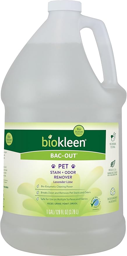 Biokleen Bac-Out Pet Stain Remover - Enzymatic, Natural, Plant-Based Destroys Stains & Odors, Safe for Surfaces & Fabrics, Carpet Cleaner - Eco-Friendly, Lavender Lime Scent, 1 Gallon