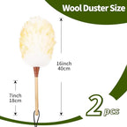 Natural Lambswool Duster 16 Inch Handheld with Wooden Handle Duster Dusting Tool for Blinds Electronics Furniture Delicate Surfaces (2Pcs)
