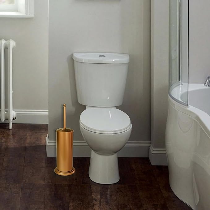 DOWRY Anti-Hand Off Toilet Plunger with Holder for Bathroom,Powerful Efficient Force Suction Cup,Heavy Duty, Deep Cleaning, Gold Brushed