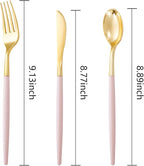 I00000 60 Pack Pink Plastic Silverware,Gold Disposable Flatware with Pink Handle, Gold Plastic Cutlery Set Includes: 20 Forks, 20 Knives and 20 Spoons, Tableware Set for Party and Wedding