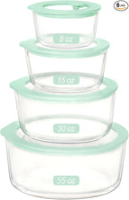 Urban Green Glass Food Container Set with Glass Lid, 4 Pack, Meal Prep Containers with Silicone Framed Airtight Lid, Leakproof, 100% Plastic Free,